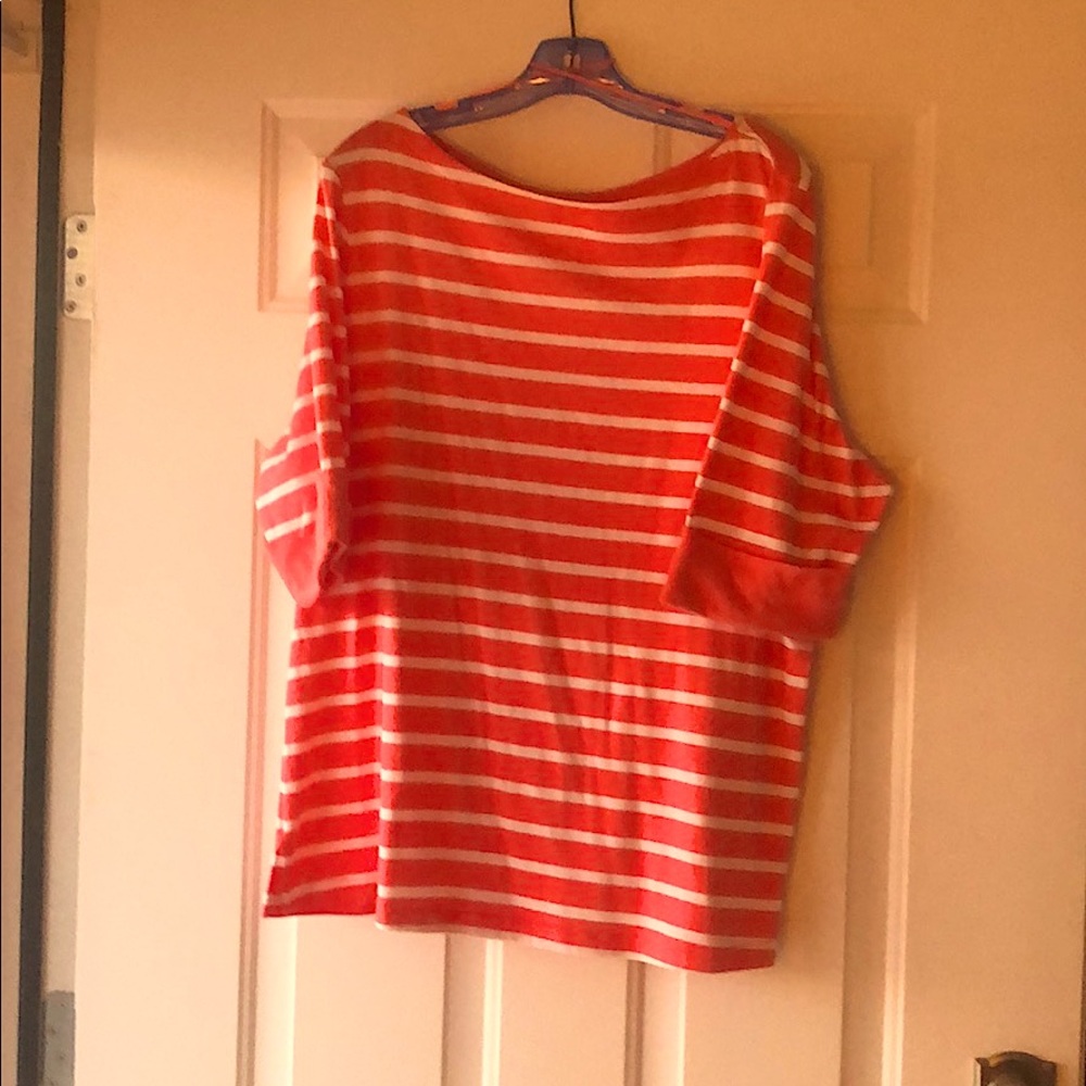 Kim Rogers 2X pink(peachy)/white striped shirt